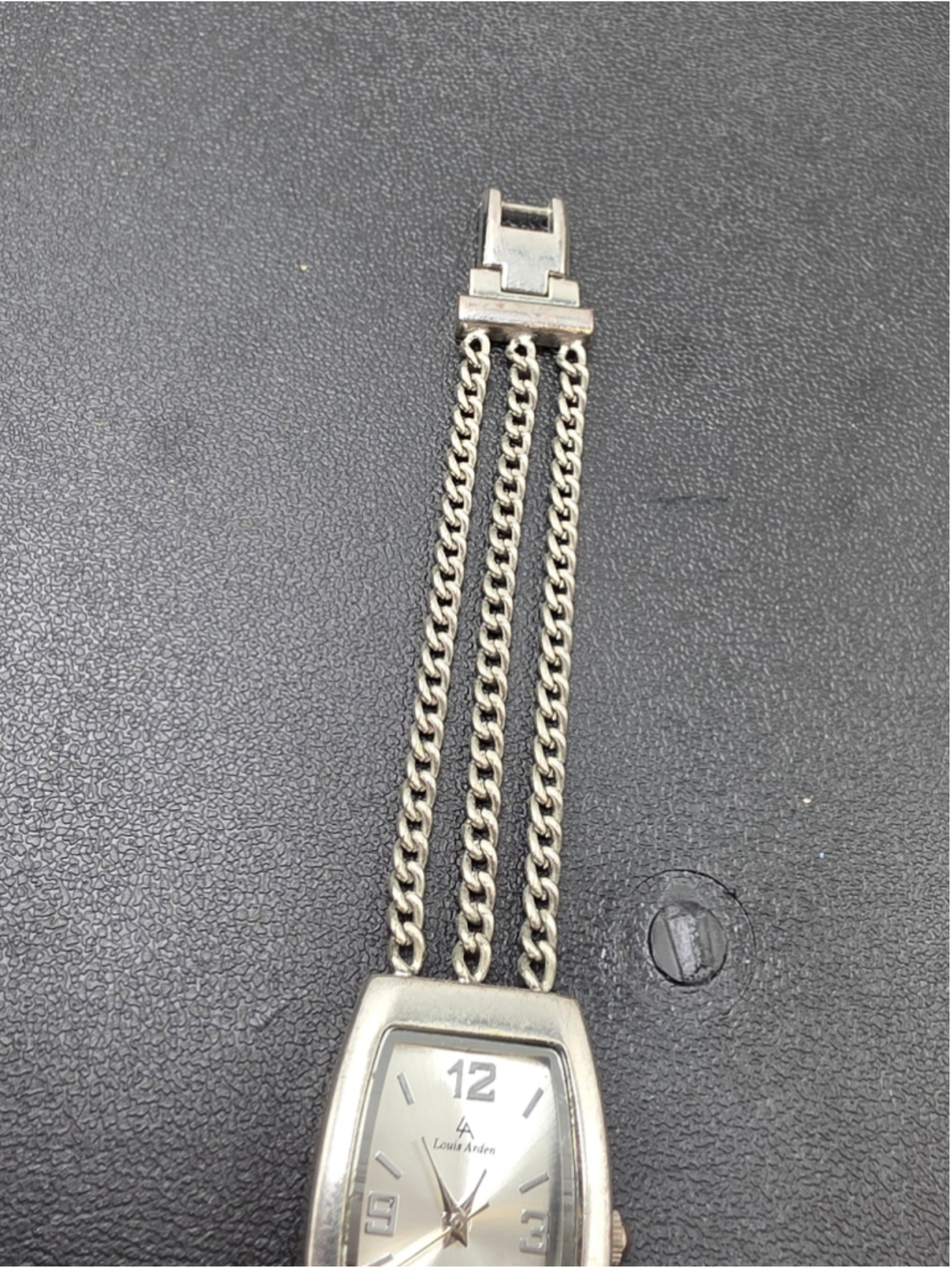 Vintage Louis Arden Silver Tone Quartz Bracelet Watch Triple Chain Band Untested - Picture 5 of 6